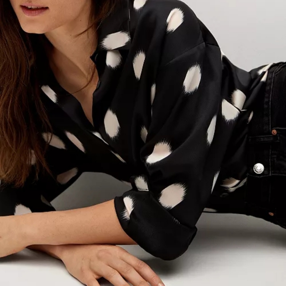 MANGO Oversized Black/white Polkadot Blouse, Sz 4, S